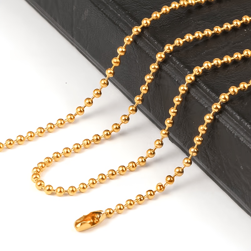 Classic Stainless Steel Golden Bead Chain, Unisex Design